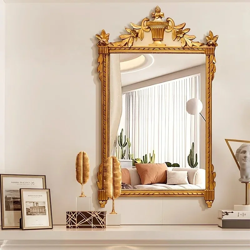 

European retro wall-mounted makeup mirror, washstand carved mirror, American special-shaped bedroom entrance dressing mirror