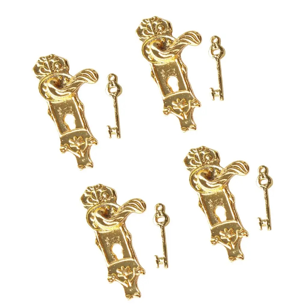 4 Sets Dollhouse Miniature Alloy Door Locks with Keys for 1/12 Dollhouse Accessories