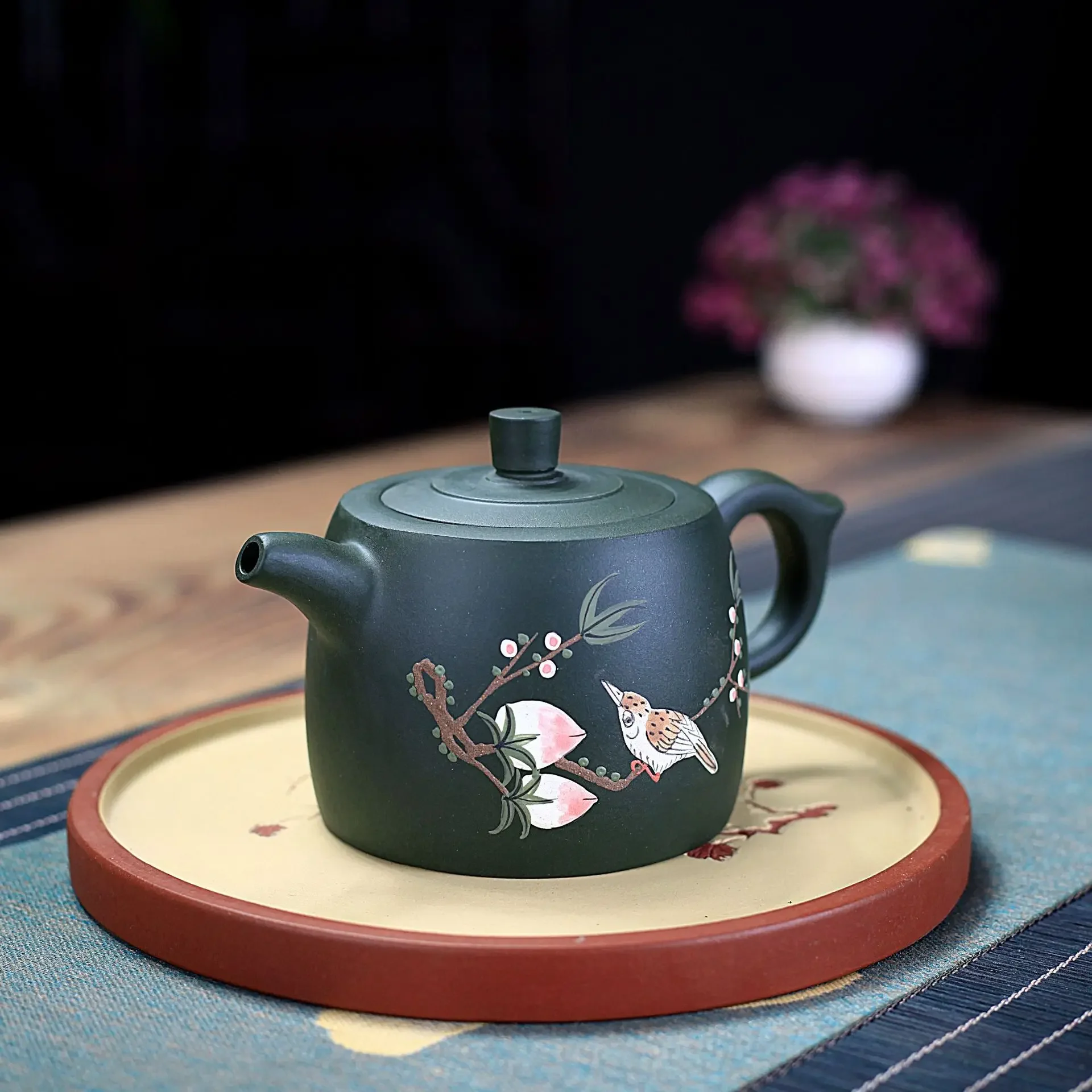 Yixing Purple Clay Pot Green Clay Painted Flower and Bird Chinese Kung Fu Tea Set Handmade Luxury Tea Maker Teapot Tea Accessori