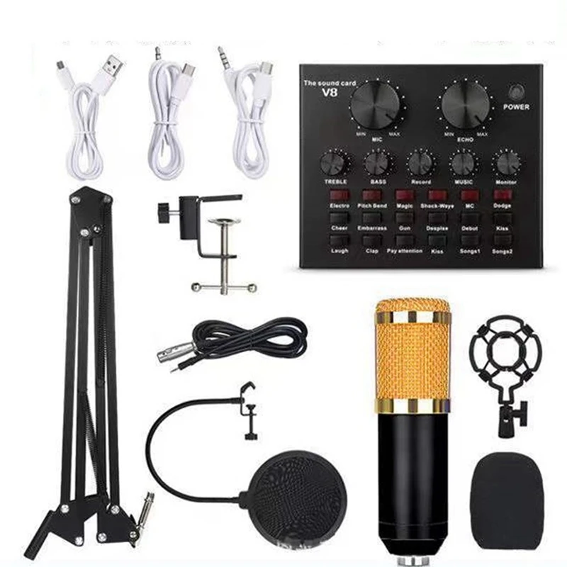 BM-800+V8 Sound Card Kit Spare Parts Podcast Equipment Bundle Voice Network Karaoke Diaphragm Condenser Microphone Karaoke Kit