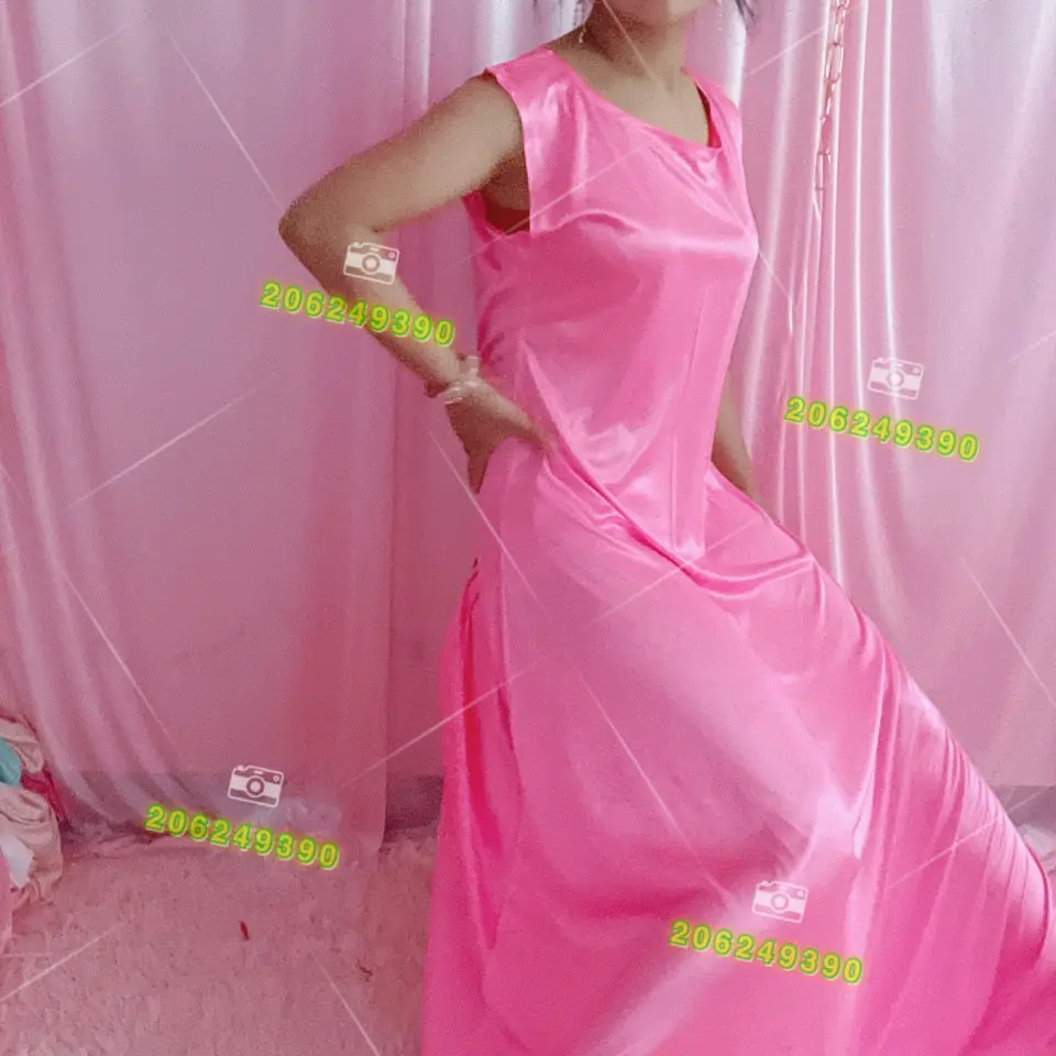 Glossy Sexy Women Satin Long Dress Sleeveless Loose Night Dress Plus Size Sleeping Robe