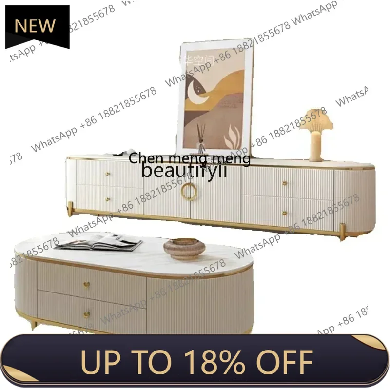 

P178 Solid Wood Multi-Layer Board Light Luxury Nordic Modern Minimalist Living Room Coffee Table TV Stand Combination A15