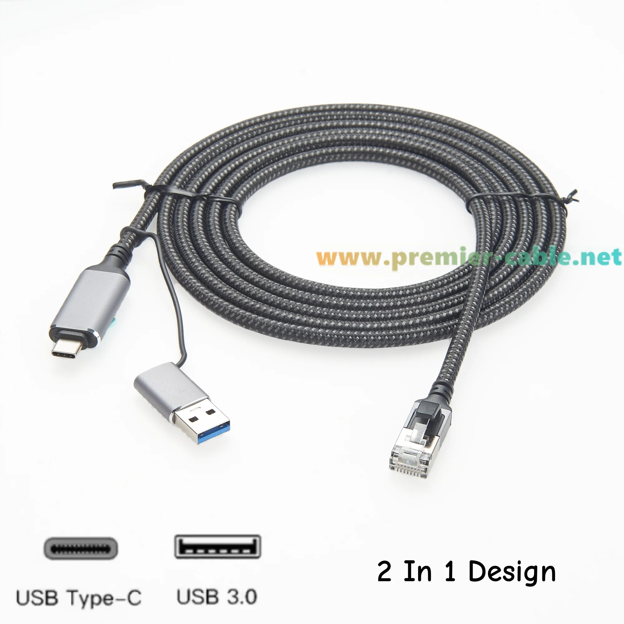 USB3.0 USB C Network Cable 1000Mbps 2 In 1 USB A USB C to RJ45 Gigabit Ethernet Cable CAT6 LAN Network Card Cable for PC MacBook