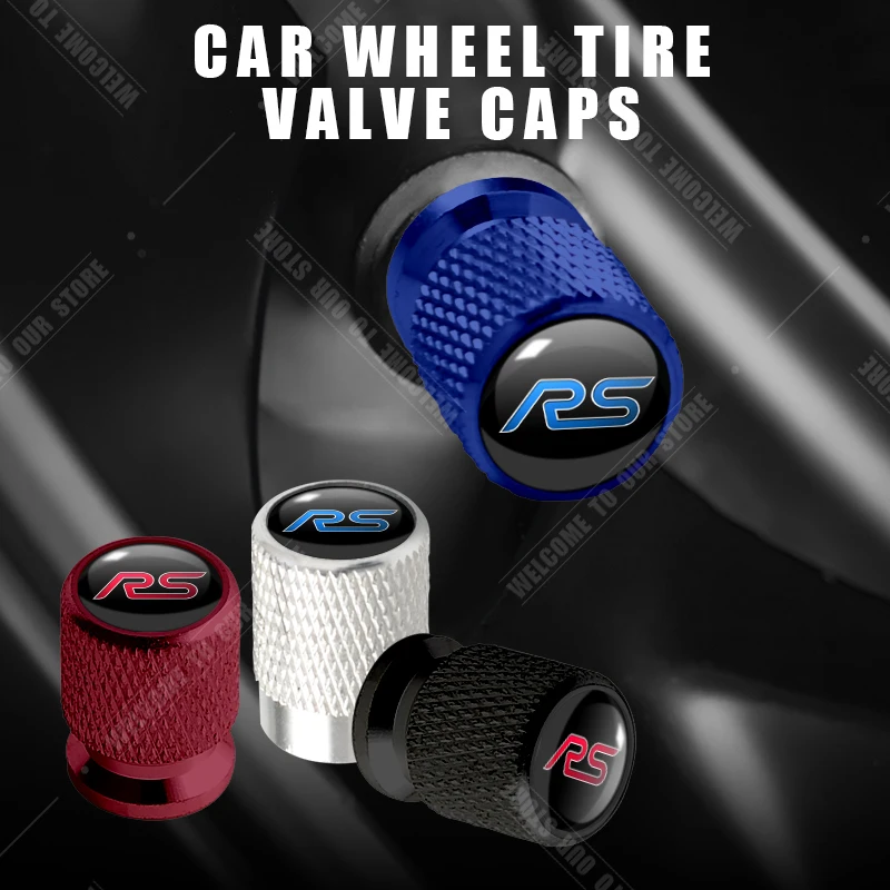 Carro cnc alumínio rs emblema para foco mk2 mk3 mk4 fiesta st linha rs500 escort 4 pçs válvula de pneu porta ar tampas da haste