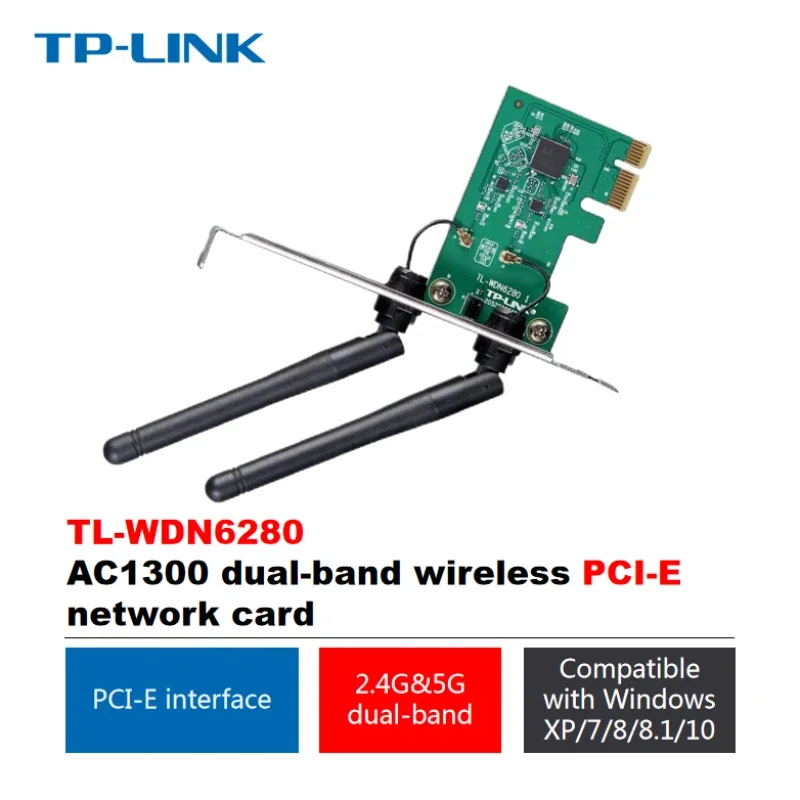 Двухдиапазонная Беспроводная PCI-E сетевая карта TP-LINK AC1300, встроенная 2,4G/5G Двухдиапазонная настольная, совместимая с Windows XP/7/8/8.1/10