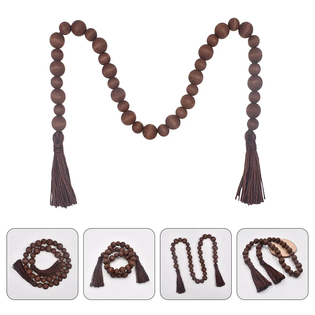 

Wooden Beaded Garland Rustic Coffee Color Simple Structure Wall Decor Tassel Beads Pendant Home Accessories Bedroom Fireplace