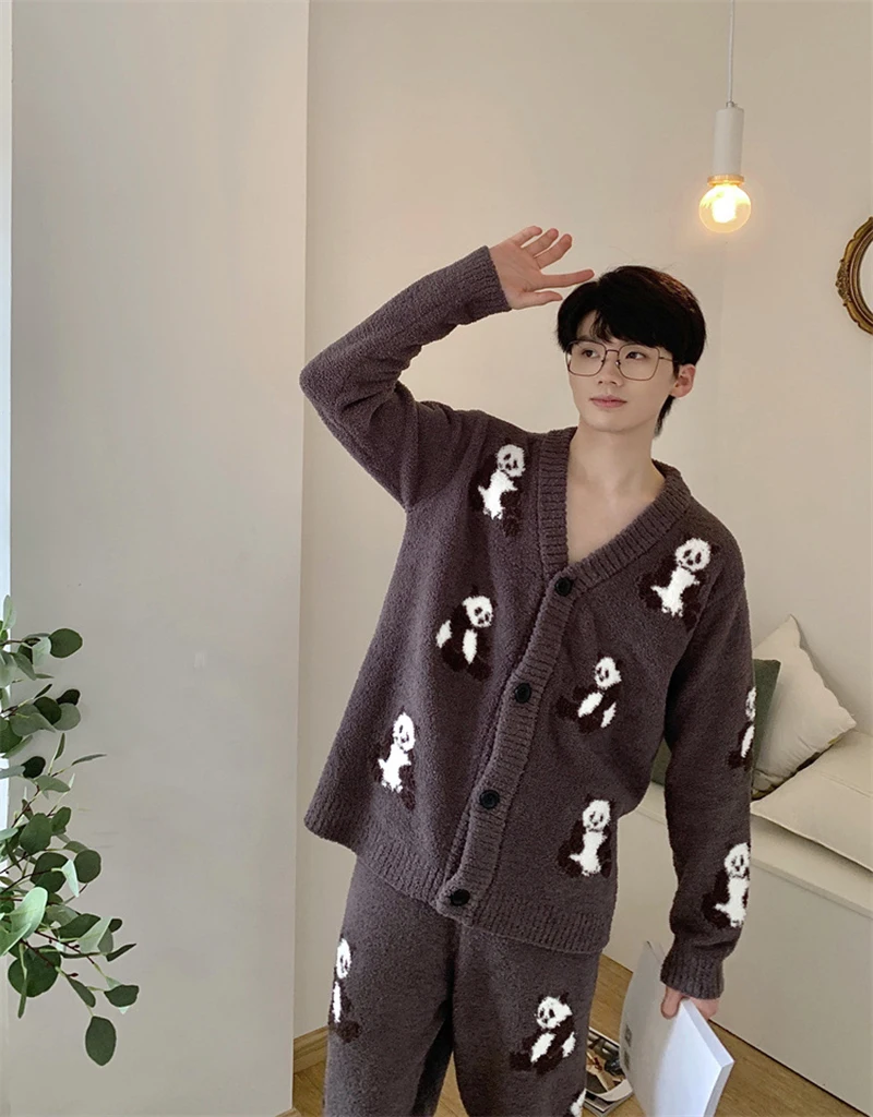 soft-coral-fleece-pajamas-couple-home-clothes-cartoon-panda-design-men's-women's-long-sleeve-thickened-winter-sleepwear-set
