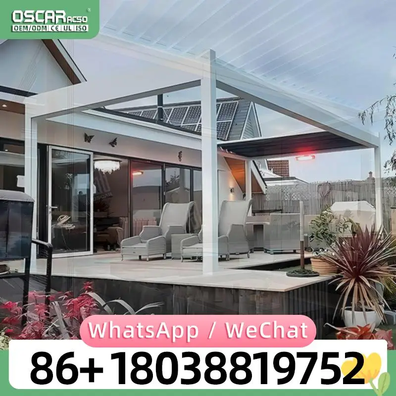 

Биоклиматическая алюминиевая уличная пергола 4x6 м 6x7 10 кв.м. Терраса с жалюзи Раздвижная стеклянная дверь для садов, патио, беседки на заднем дворе