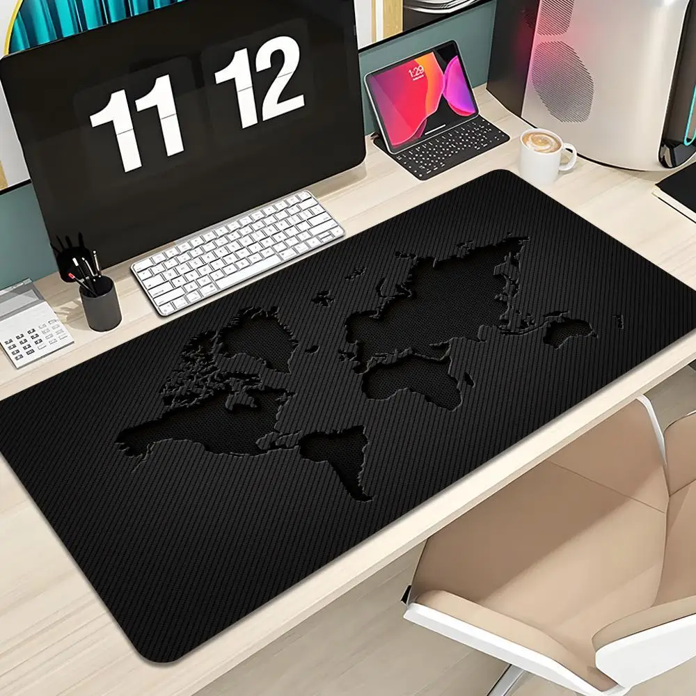 

Black Carbon Map Design, Desk Mat Mousepad Large Abstract Mouse Pad Gaming Deskmat With Lockedge Office Non-slip Carpet