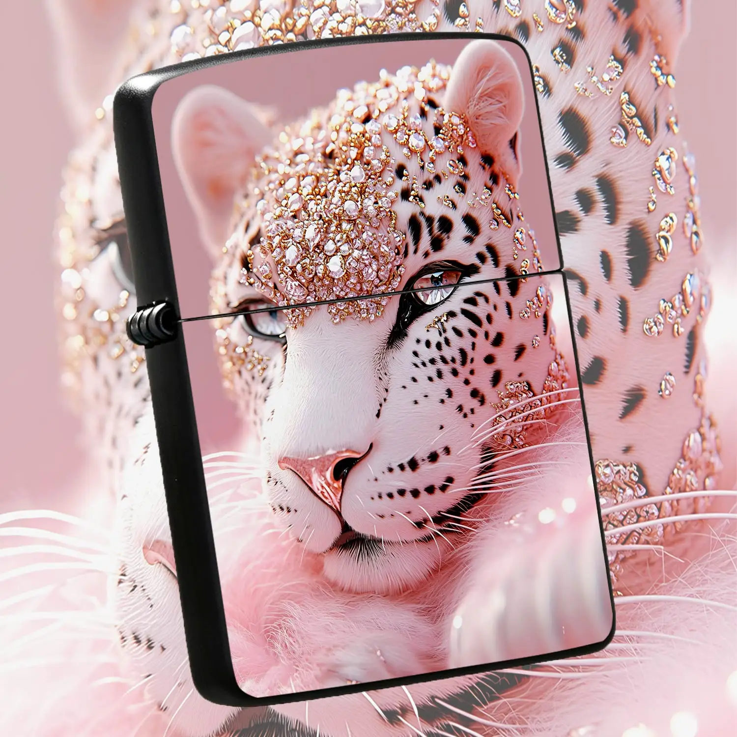 Exquisite Pink Diamond Inlaid Leopard Portable Lighter, Soft Pink Fluffy Stylish Creative Decor, Delicate Shiny Rhinestone Ornate Animal Pattern, Ideal for Daily Casual Use, Party Dating, Gifting to Friends Family, Uniqu A Humorous And Inte