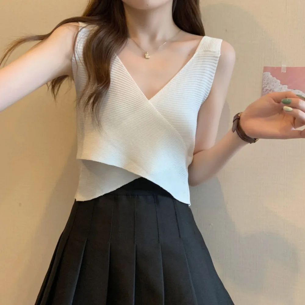 Fashion Summer Solid Color Crossover Vest Slim Cool Sexy Sling Casual Spice Girl Sleeveless Top Women