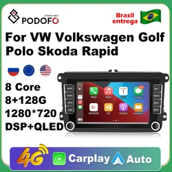 Podofo Android 11 para VW Volkswagen Golf Polo Skoda Rapid Octavia Radio Tiguan Passat b7 Jetta 2 Din Auto Carplay GPS Radio128G