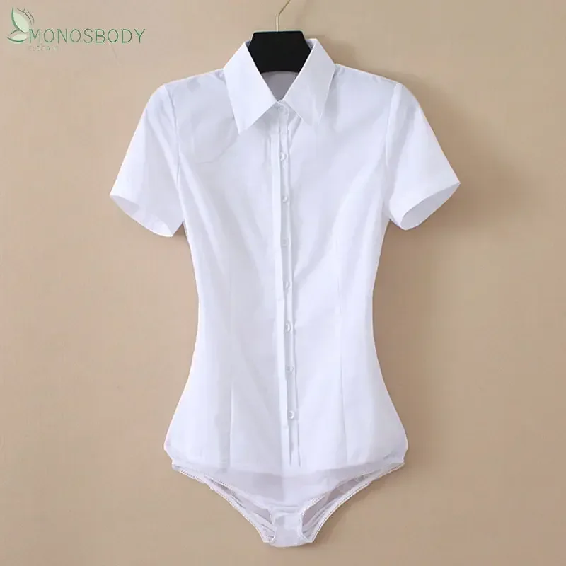 2025 Summer Short Sleeves Elegant Bodysuits Women Business Work White Body Shirts Office Lady Blouses Tops Monos Mujer Rompers