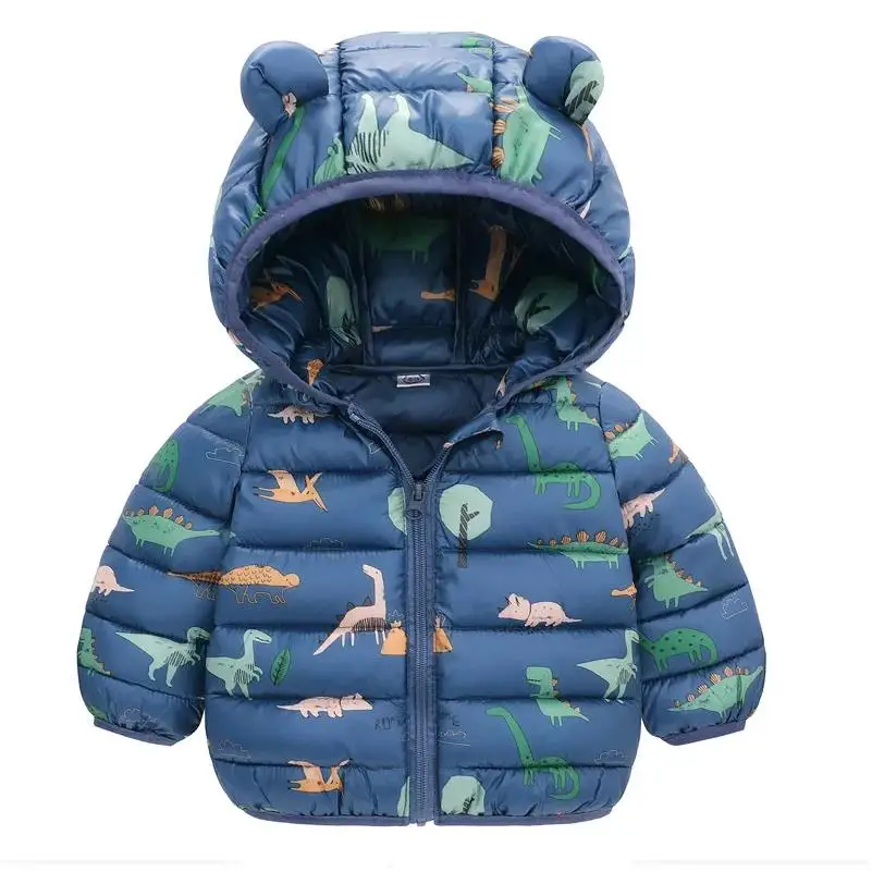 Autumn/Winter New Children\'s Down Cotton Coat Boys Girls Cartoon Bear Zipper Hooded Coat Infants and Young Children Warm Coat