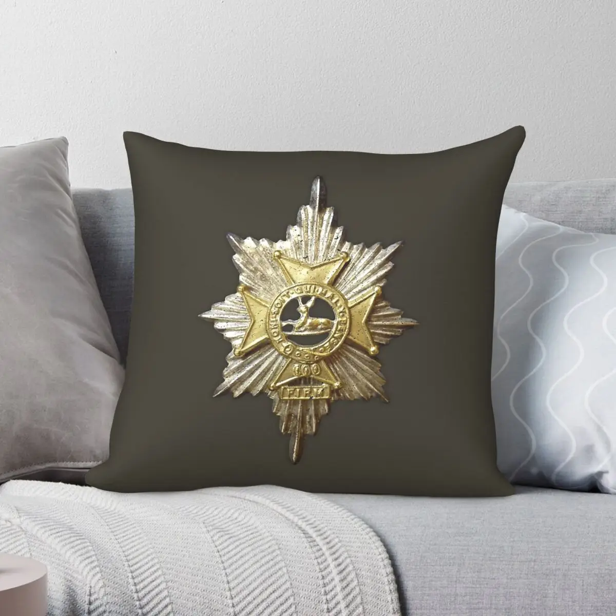 Funda de almohada cuadrada del regimiento de Worcestershire y Sherwood Foresters, funda de cojín decorativa con cremallera y patrón de terciopelo y lino de poliéster, 18 pulgadas