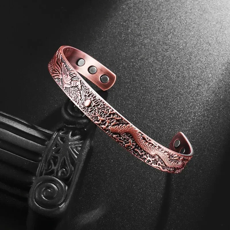 Copper Bracelet for Women Adjustable Dragon and Phoenix Vintage Magnetic Bangles Energy Jewelry Good for Arthritis Pain Relief