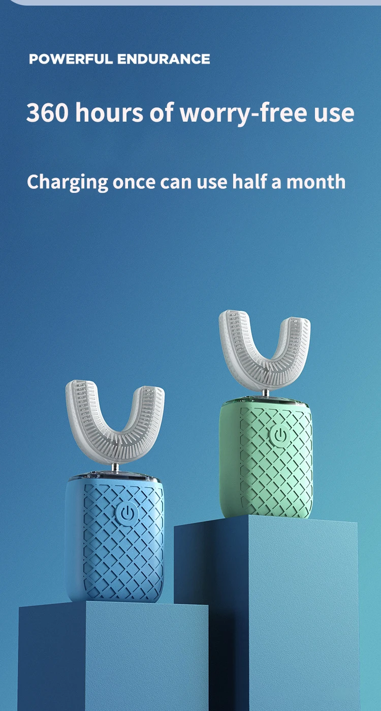 U-shaped Sonic Electric Toothbrush for Adults Children 360° Automatic Silicone Tooth Brushes USB Charging Blue Light Waterproof