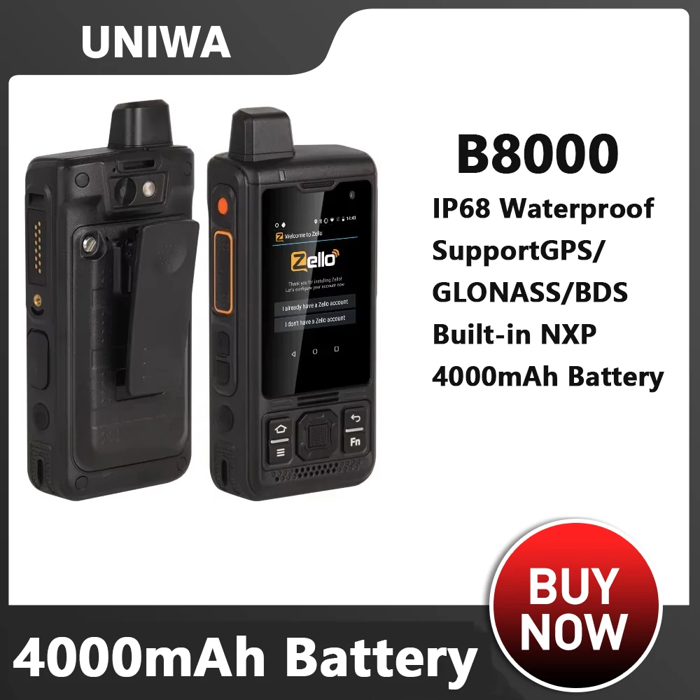 UNIWA B8000 Zello Walkie Talkie POC Phone IP68 Waterproof SmartphoneAndroid 8.1 2.4Inch 4G LTE Quad Core 4000mAh Cellphones