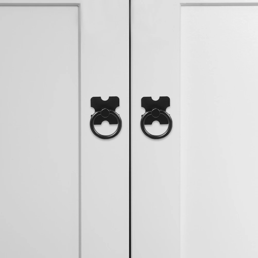 

4PCS Black Round Ring H les for Wardrobe Bookcase Cabinet Drawer Pulls Zinc Alloy Hardware Bathroom Kitchen Furniture