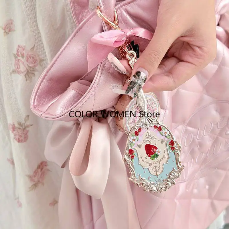 

Flower Knows Strawberry Rococo Series Mini Mirror Charm Pink Lattice Handbag Limited Large Capacity Fashion Women Bag