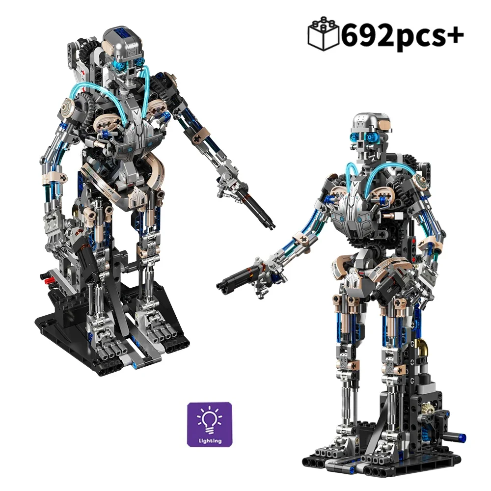 

MOC Mechanical Skeleton Robot Building Blocks with Lighting Technical Terminator Punk Robot Assembly Bricks Toys Kids Gifts