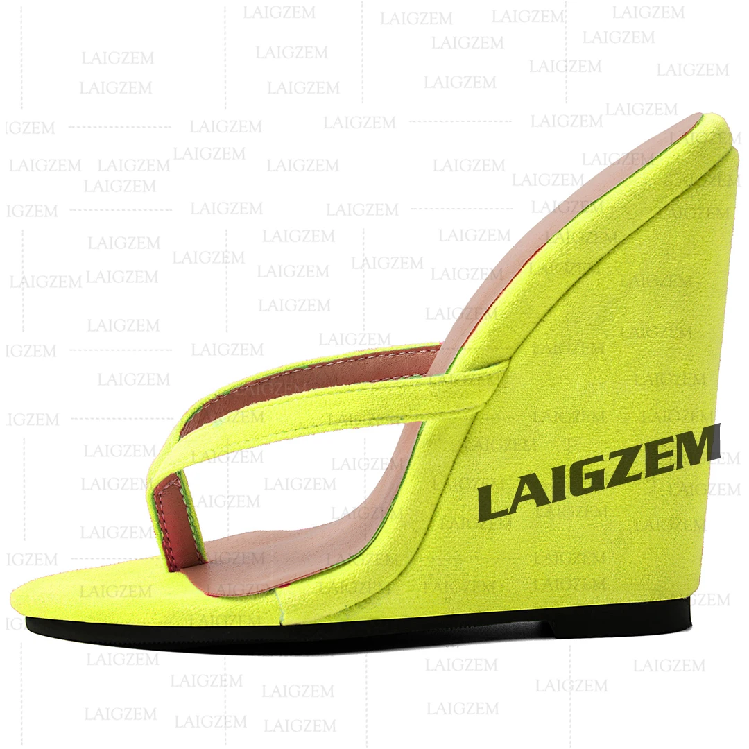 LAIGZEM Women Sandals Faux Suede Wedges Flip Flop High Heels Pumps Party Prom Ladies Handmade Shoes Woman Big Size 41 43 46 52