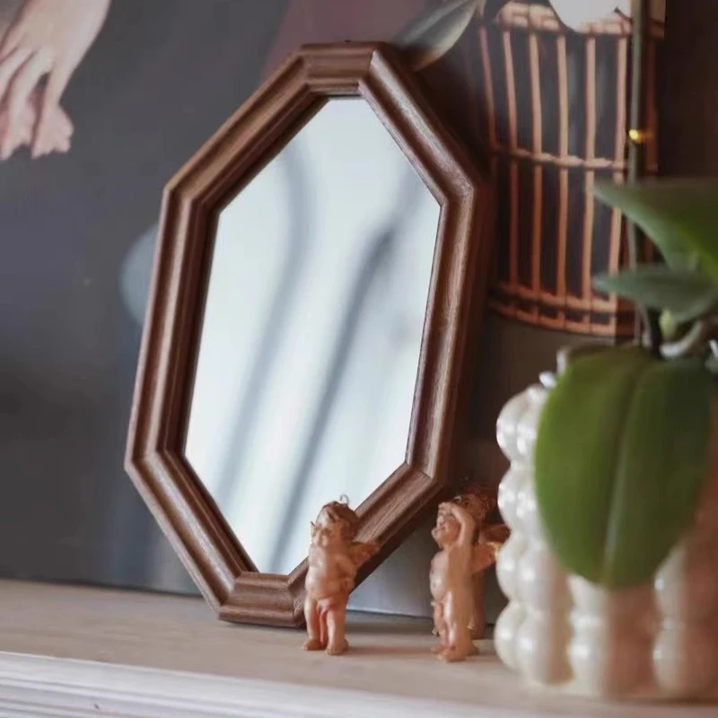 

Solid Wood Mirror Antique Mirror Picture Frame Wall Hanging Indoor Black Walnut Cherry Wood Nordic Makeup Mirror