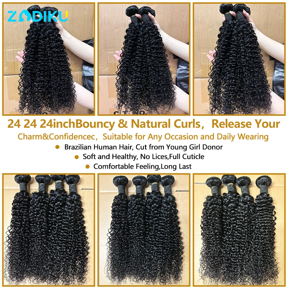 Juego de 1/3/4 extensiones de cabello rizado kinky de 26 pulgadas, rizado birmano 12A, cabello humano 100% real 2