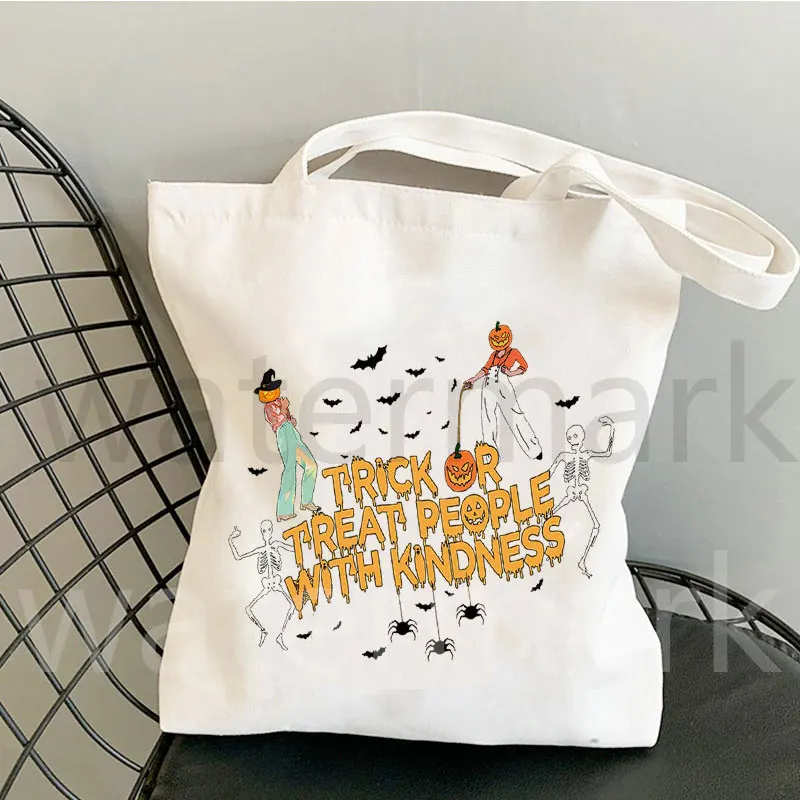 Halloween Gift Bag for Kids Shopper Side Bag Trick or Treat People with Kindness Tote Bag for Ladies Halloween Big Canvas Bag