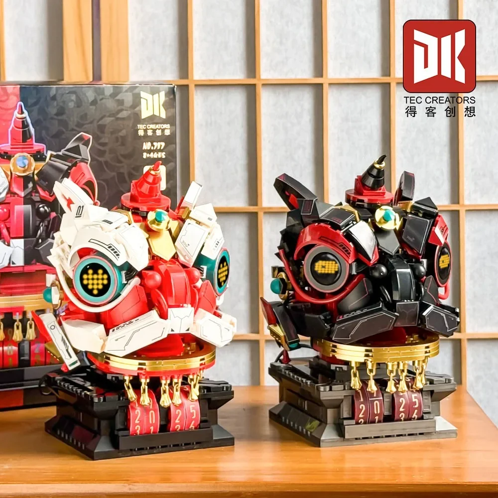 Creative Lion Dance Building Blocks Set Chinese Traditional Lion Head Model Bricks with Light DIY Assembly Toy New Year Gift
