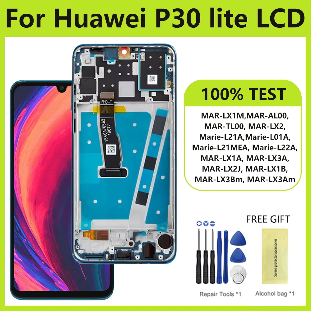 

6,15 "экран для Huawei P30 Lite MAR-LX2 LX1 AL01 AL00 ЖК-дисплей с цифровым преобразователем сенсорного экрана для Huawei Nova 4e, запасные части