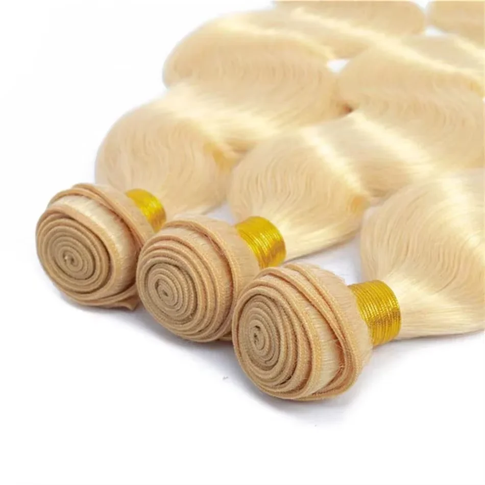 Bundles brésiliens de vague de corps de cheveux humains pour les femmes, 613 blond, vierge, extensions de cheveux, 4 faisceaux, 613