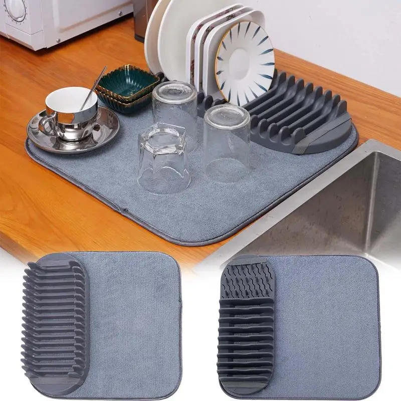 

Dish Drying Pad Kitchen Counter Drying Mat Dish Space-Saving Foldable Tableware Durable Rack Drying Pads for Kitchen Accessories