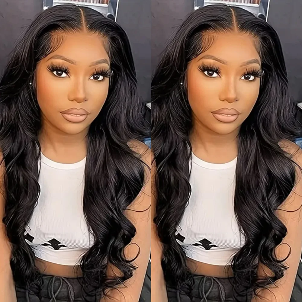 

200 Density Natural Black Body Wave 13x6 HD Transparent Lace Front Wigs Human Hair Pre Plucked Pre-Cut With Baby Hair For Women