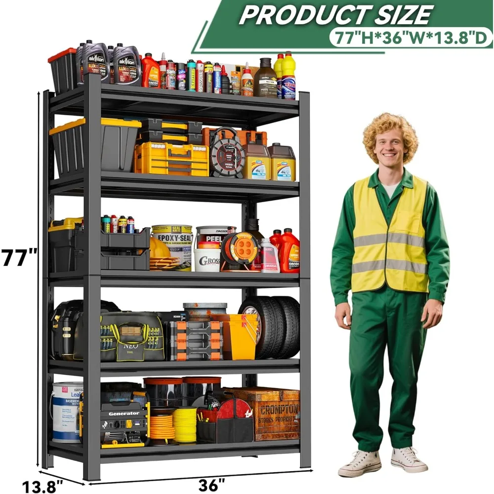 وحدة رفوف جراج عالية التحمل مكونة من 5 طبقات - سعة 3000 رطل، أرفف تخزين معدنية صناعية، رف أدوات لتنظيم المرآب