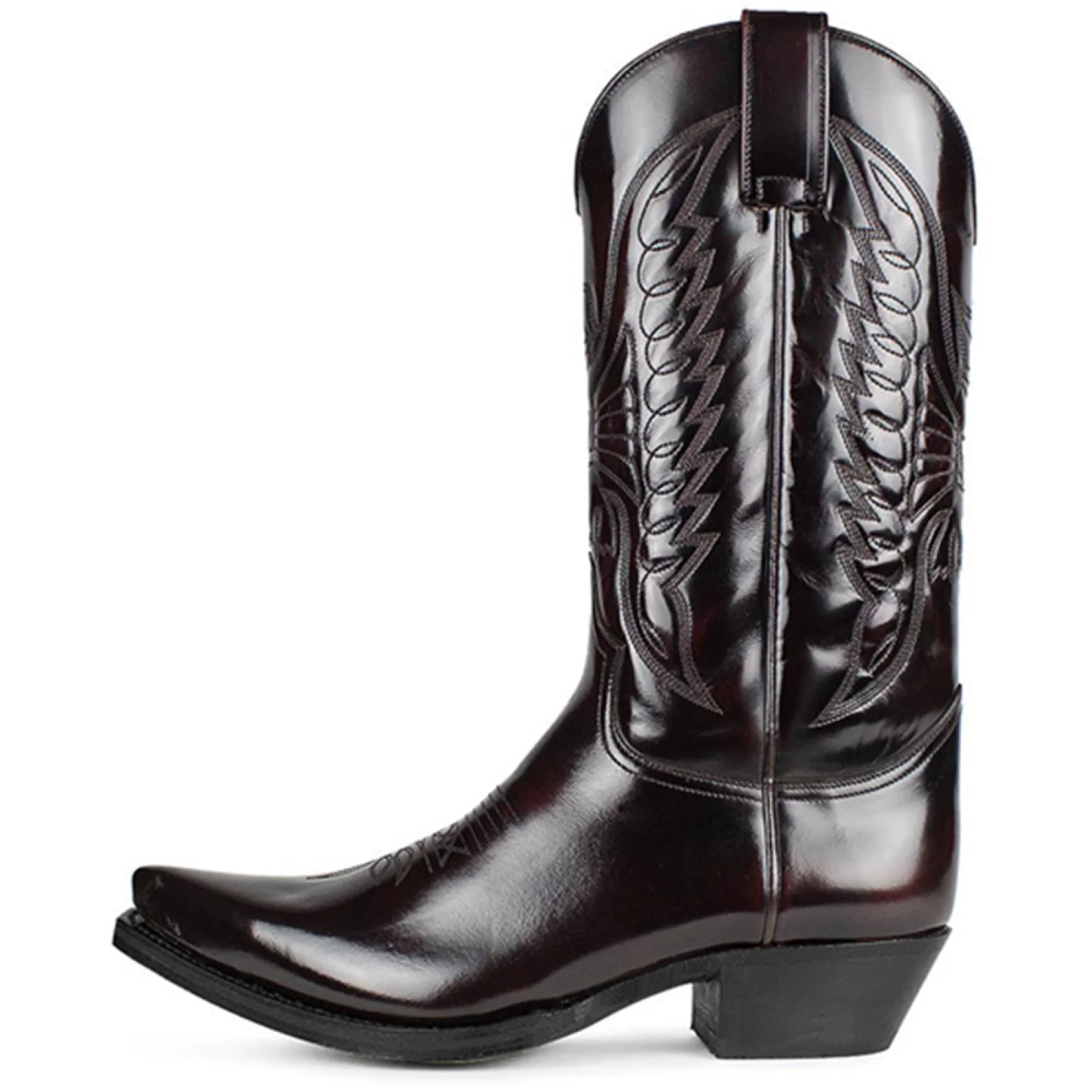 Botas clássicas de cano médio femininas, botas de cowboy ocidentais bordadas da moda para homens, couro pu, sapatos de salto grosso