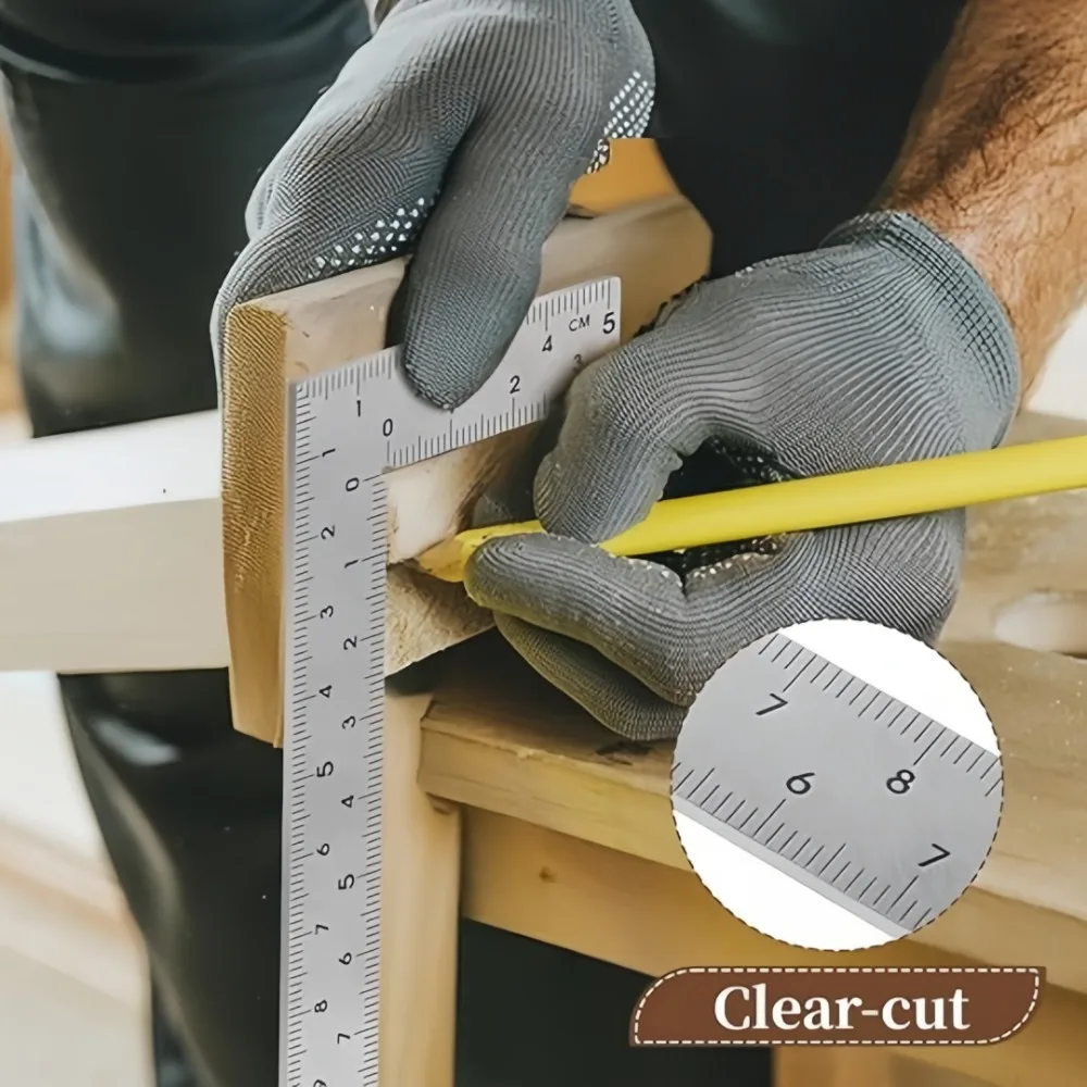 مسطرة صغيرة من الفولاذ المقاوم للصدأ على شكل حرف L على الوجهين أداة قياس عالية الدقة لتصميم الجلود المواد المعدنية #1