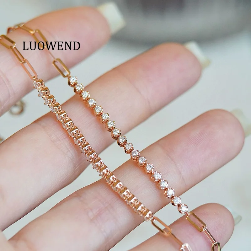 

LUOWEND 100% 18K Rose Gold Bracelet Fashion INS Style 0.30carat Real Natural Diamond Bracelet for Women High Engagement Jewelry