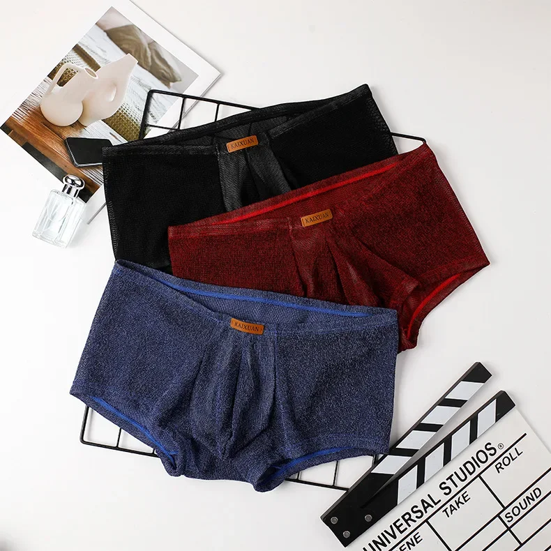 Men's Ice Silk Mesh Boxer Briefs Ultra-thin Breathable Cool Quick Dry Underwear Soft Comfortable Panties for Summer Daily Wear