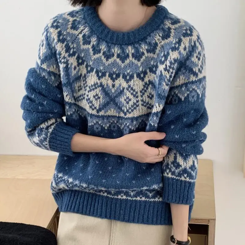 

Женский свитер в корейском стиле из флиса, весенне-осенний, свободный и удобный, из мягкого хлопкового трикотажа, теплый вязаный пуловер