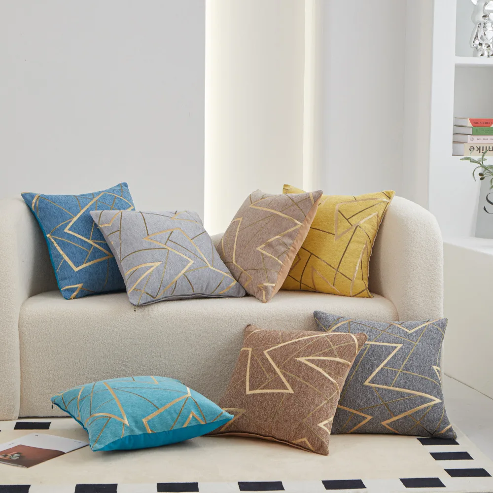 Colorful Pillows Simple Pillowcases European Retro Cushions Living Room Lines Three-dimensional Sense High-end Chenille Pillows