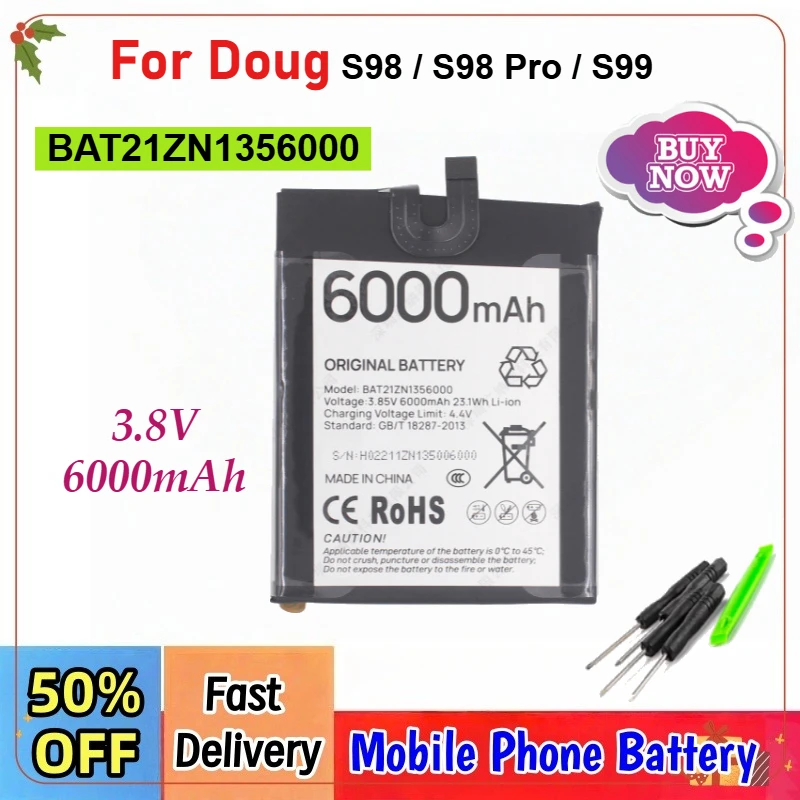 

6000mAh 3.85V 23.1Wh BAT21ZN1356000 Replacement Battery For Doug S98 / S98 Pro / S99 Phone Batteries