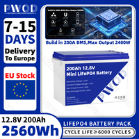 PWOD EU Stock 12V LiFePo4 Battery 200Ah with 4S 200A BMS 6000Cycle Grade A Lithium Iron Phosphate Battery For Camping EV RV BOAT