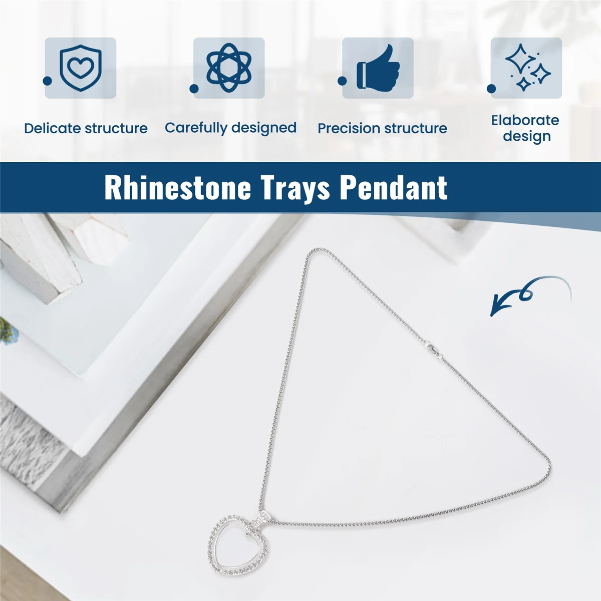 24Pcs Sublimation Rhinestone Trays Pendant Set, 6 Blank Bezel Trays, 6 Pcs Chains with 12 Discs, Heart Style