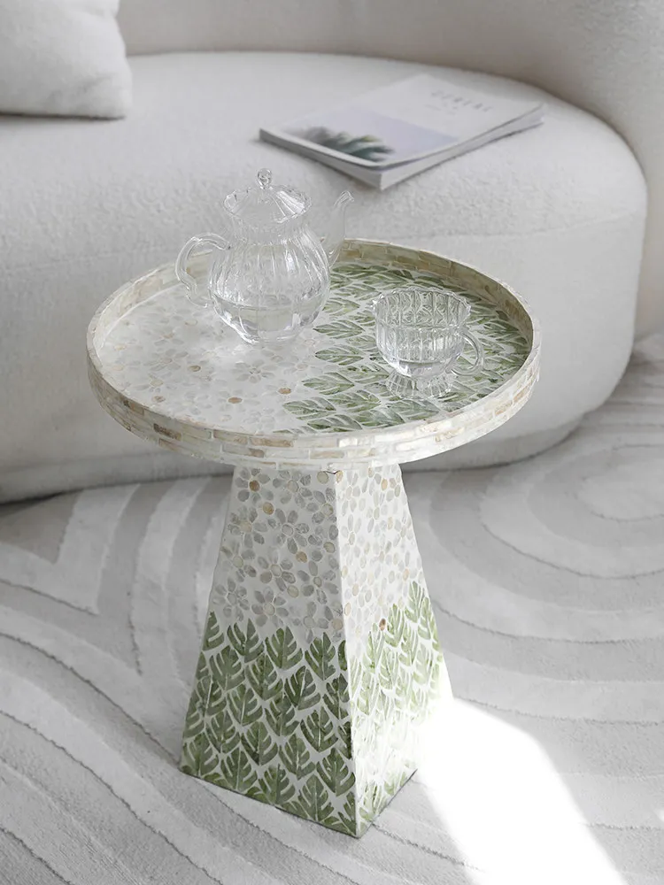 Creative Natural Beimu Tea Tables Living Room Decoration TV Cabinet Sofa Side Corner Table Luxury Shell Furniture Round Desk