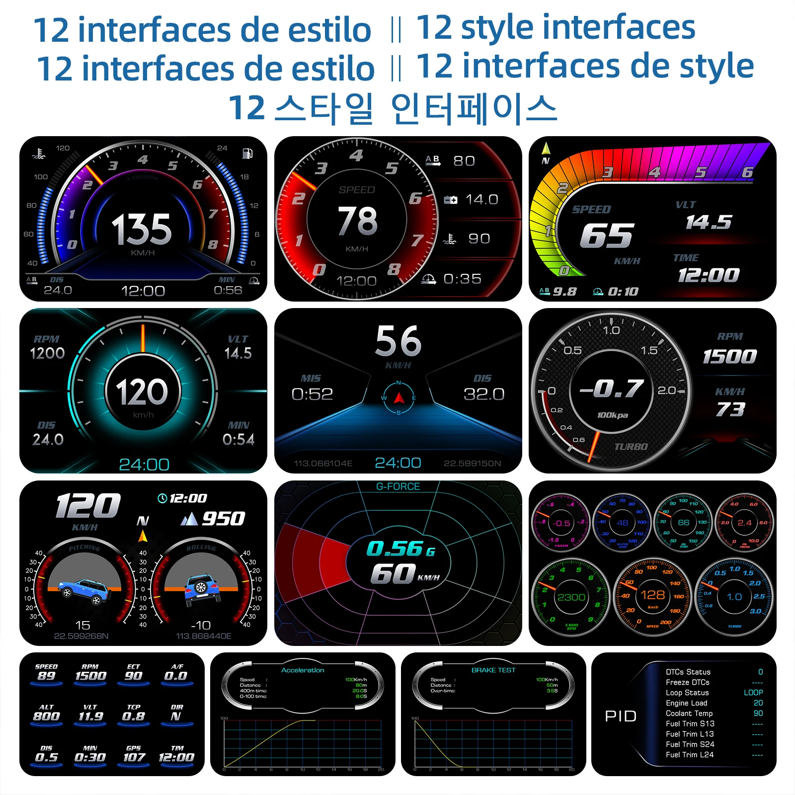 P24 Head Up Display Dual System Digtial Water Oil Temp Turbo Press lnclinometer HUD OBD2 Car Accessory On-board Computer Car