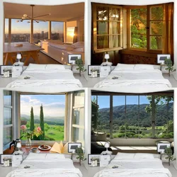 Ins Fresh Sea View Room Window Wall Cloth Tapestry Bedroom Background Dormitory Bedside Decorative Cloth