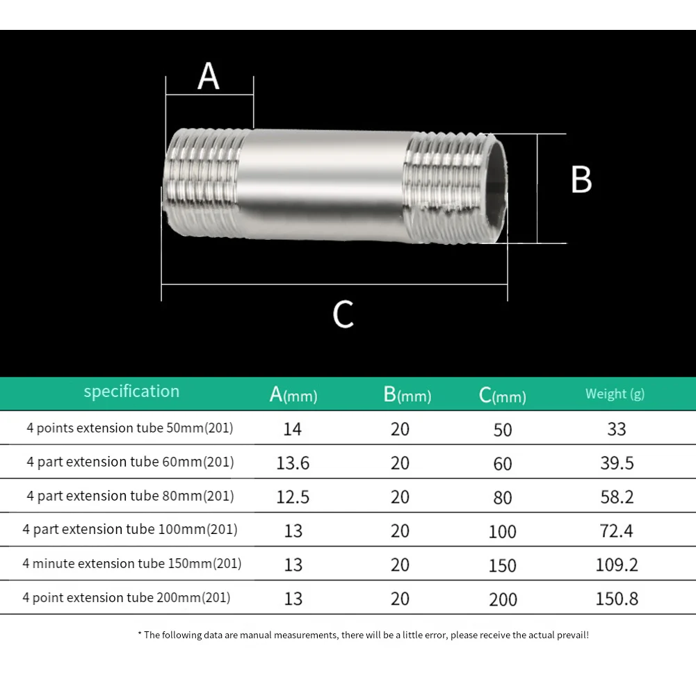 Double-ended Extension Tube 201 Stainless Steel Tube Extension For Faucets High Strength Rust-proof Water Pipe Extension