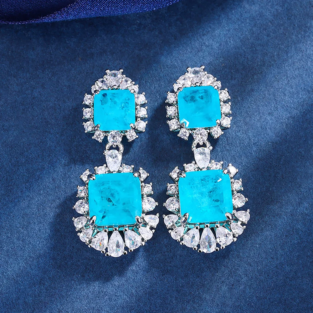 2023 New Arrival Paraiba Tourmaline Necklace Pendant Ring Earrings Lab Diamond Women\'s Luxury Wedding Party Fine Jewelry Sets