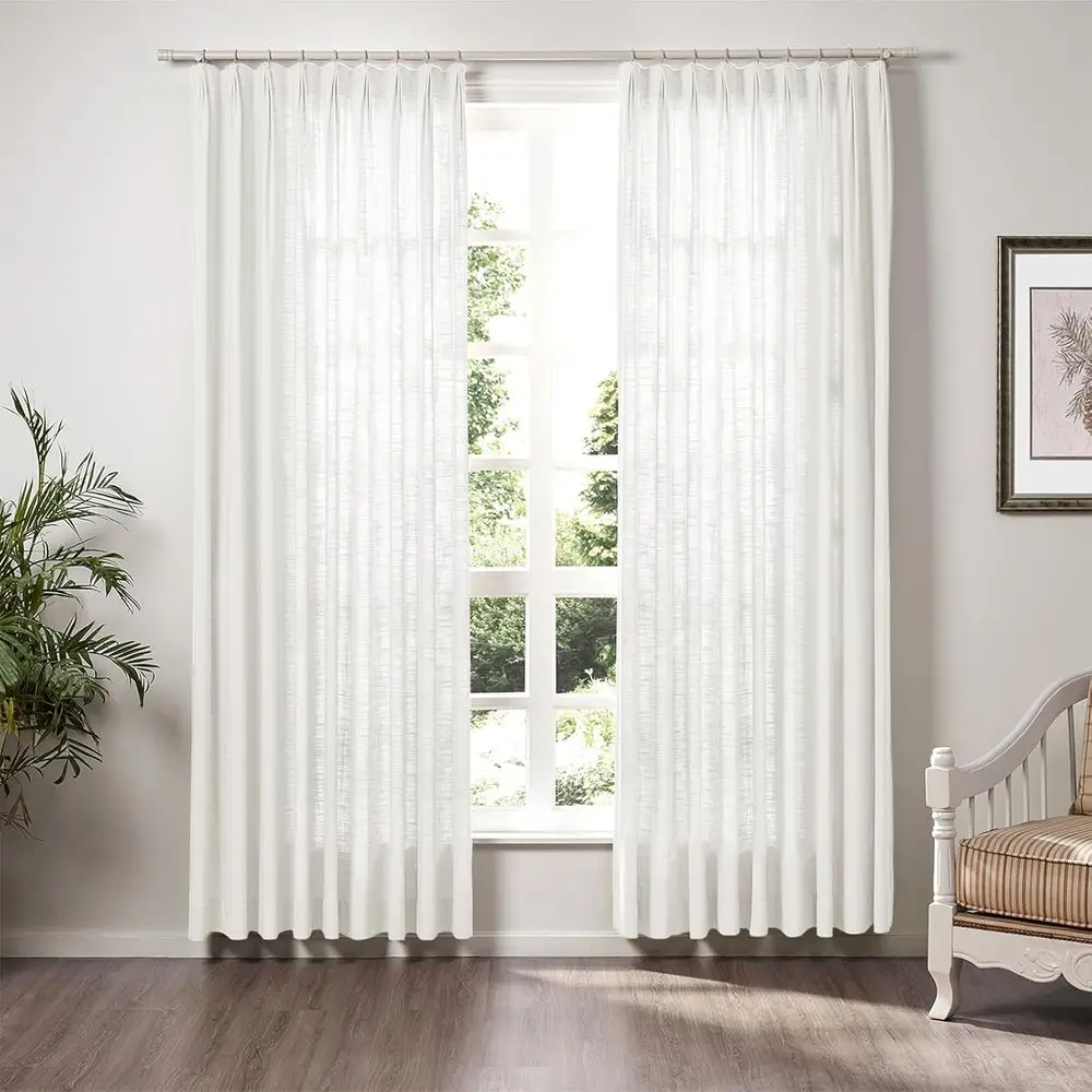 

Triple Tailored Pleated Curtains, Polyester Linen Blend, Unlined for Privacy, Light Filtering, Suitable for Bedrooms and Living